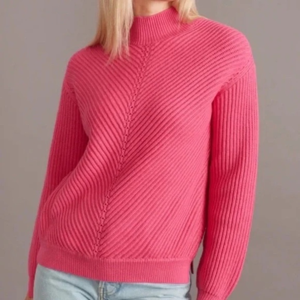 Marine Layer Skylar Mockneck Sweater Chunky Knit Bubblegum Pink Size Small